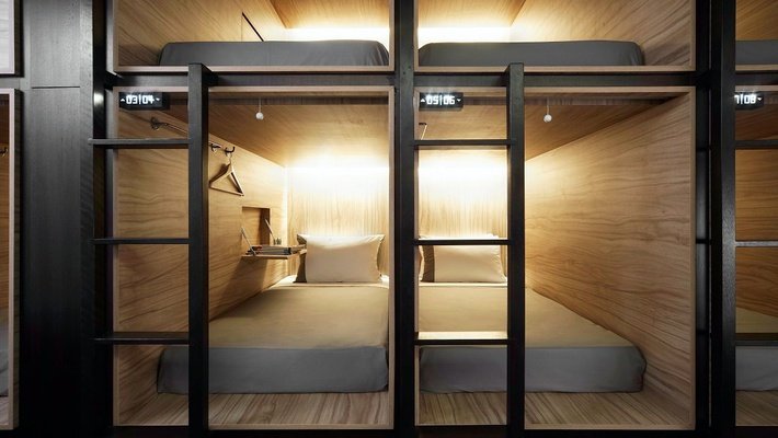 Front entry single pod  The POD Boutique Capsule Hotel Singapore