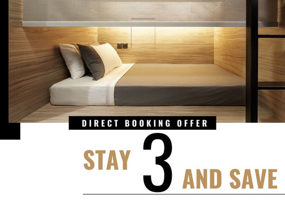 3 nights minimum stay (direct booking offer)  The POD Boutique Capsule Hotel Singapore